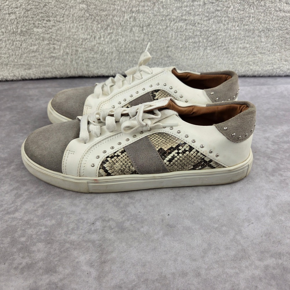Steve Madden Annita White Snakeskin Studded Suede Sneakers Anta01s1 Size 9m